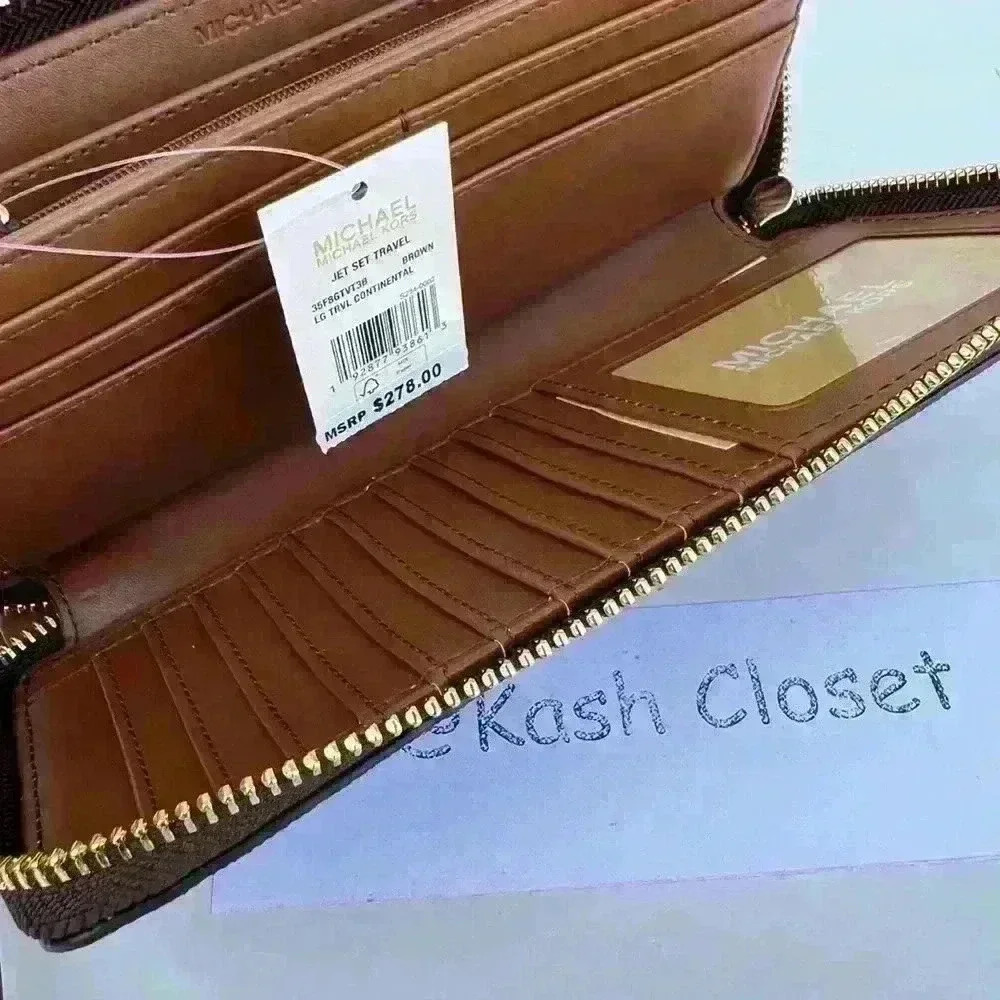 Michael Kors Wristlet Travel Continental Large Wallet MK Signature Brown - Picture 5 of 7